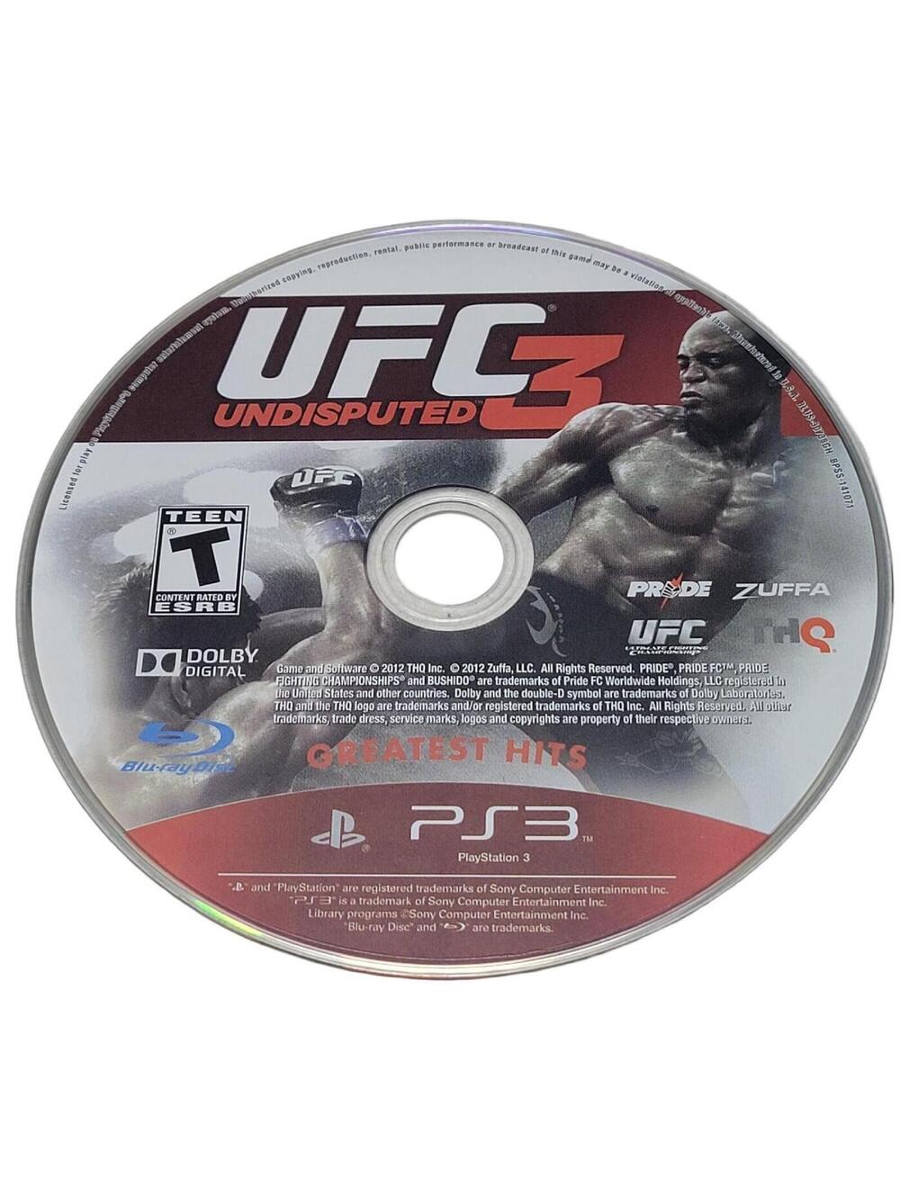 UFC Undisputed 3 [Greatest Hits] (Sony PlayStation 3 PS3, 2012) Disc Only Tested